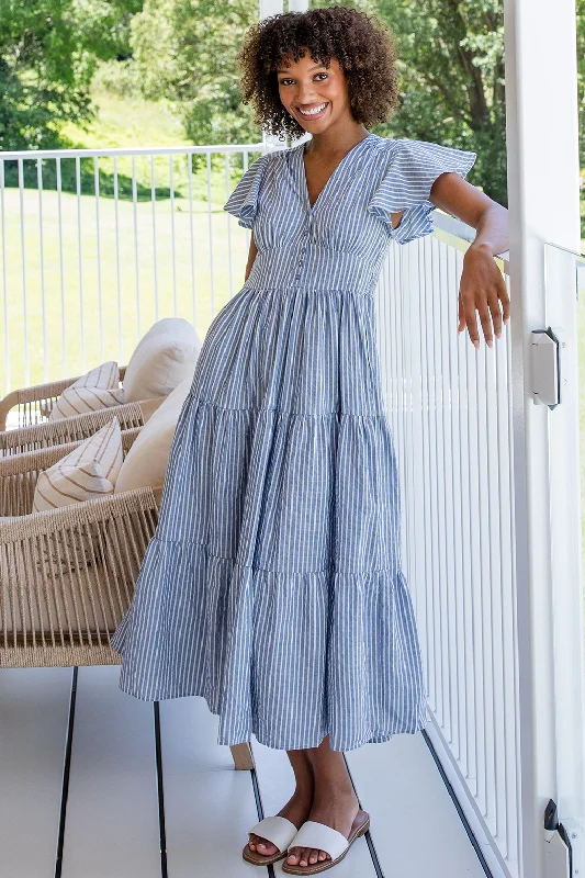 Zoe Maxi Dress Washed Navy Stripe