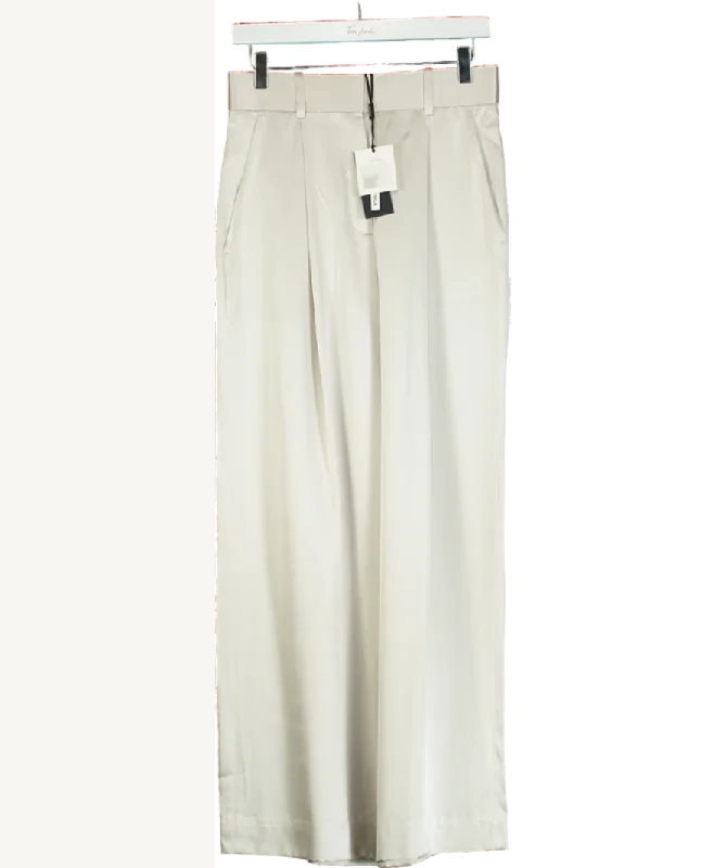 Lily Silk Grey High-waisted Wide Leg Dense Silk Pants UK 4