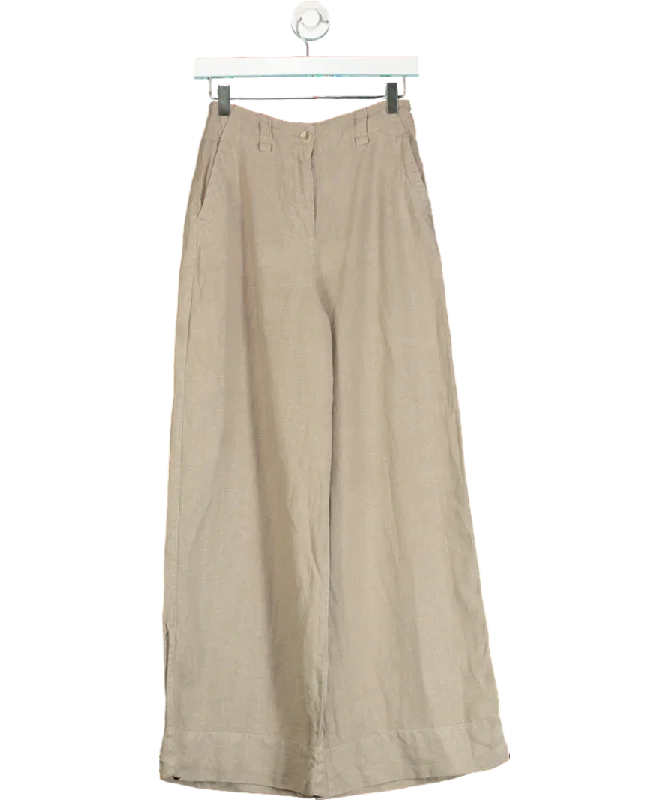 REISS Beige Linen Wide Leg Garment Dyed Trousers UK 4