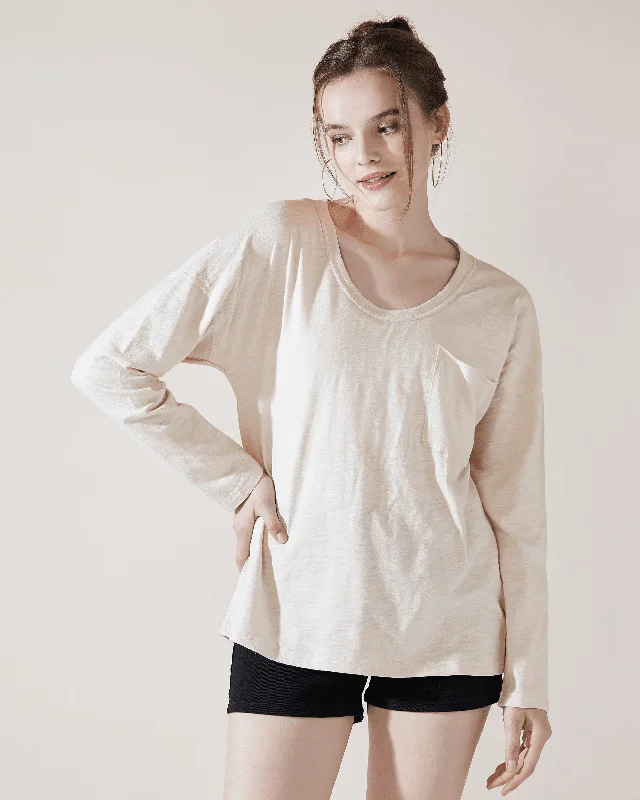 Long Sleeve Slouchy Pocket Tee - Bone