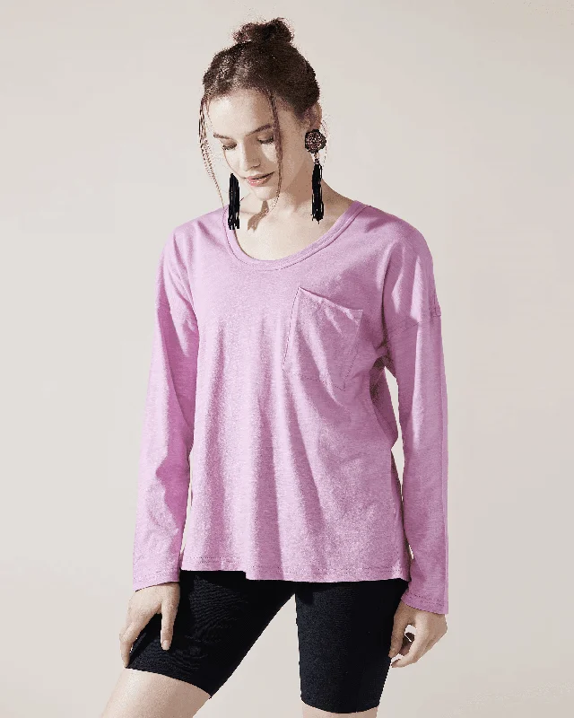 Long Sleeve Slouchy Pocket Tee - Lavender