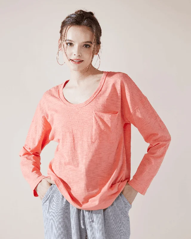 Long Sleeve Slouchy Pocket Tee - Orange