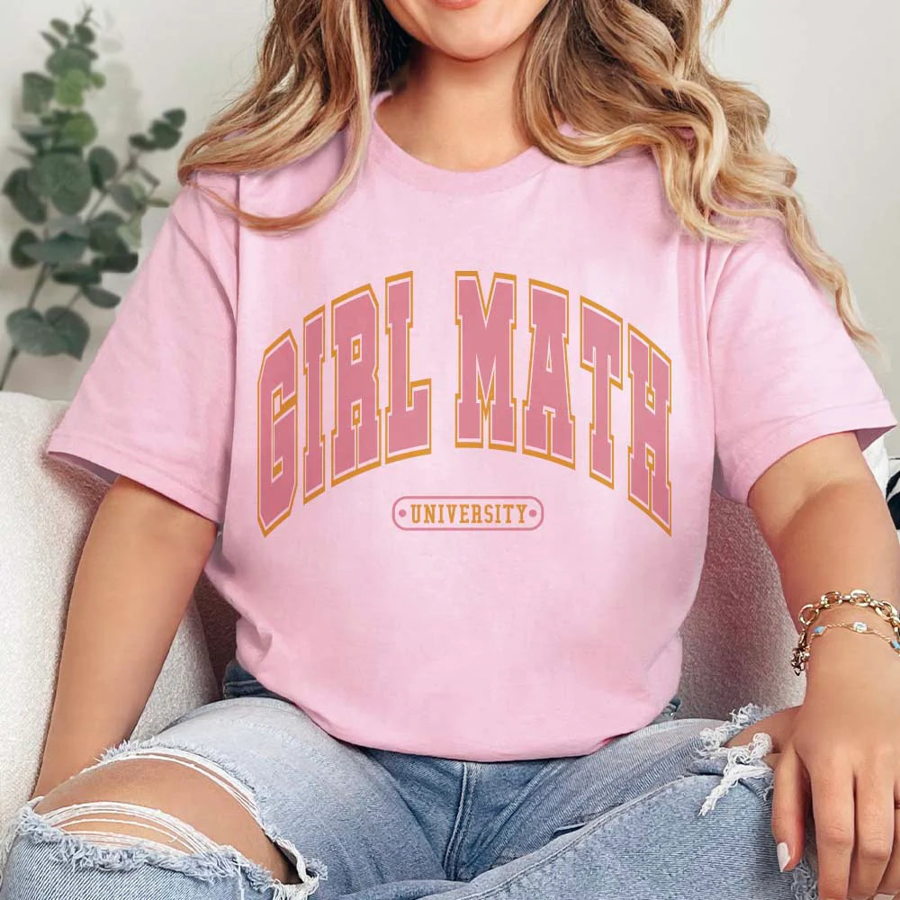 Online Exclusive | Girl Math University Short Sleeve Graphic Tee in Pink