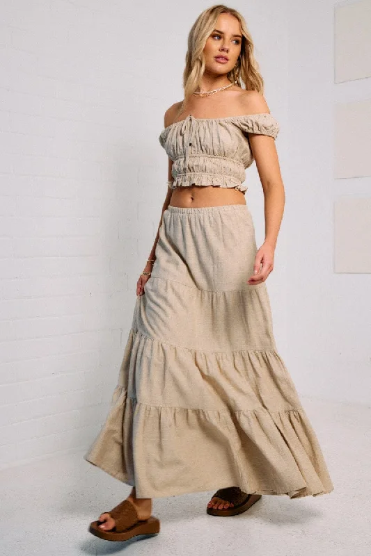 Beige Maxi Skirt Tiered