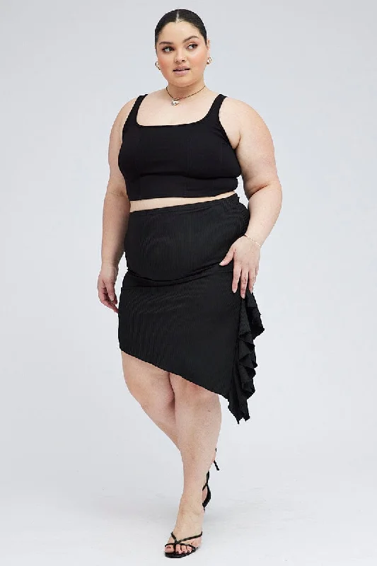 Black Rib Jersey Frill Skirt