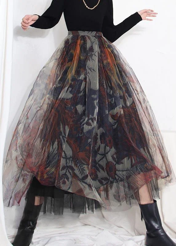 Boutique Black Print Asymmetrical Design Tiered Skirt Summer ( Limited Stock)