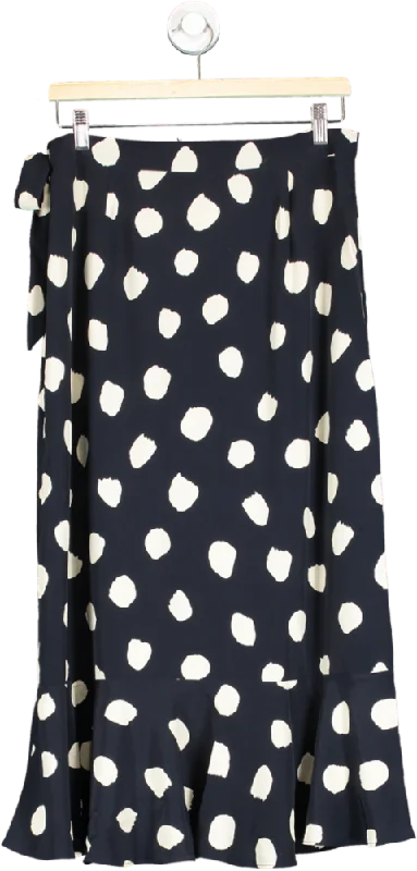 Glamorous Navy Polka Dot Ruffle Trim Wrap Skirt Size 12