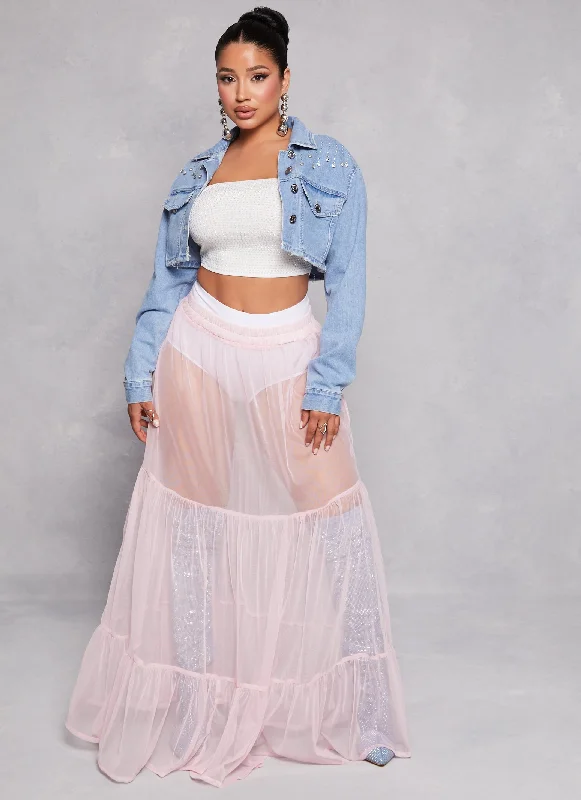 Mesh Tiered Maxi Skirt