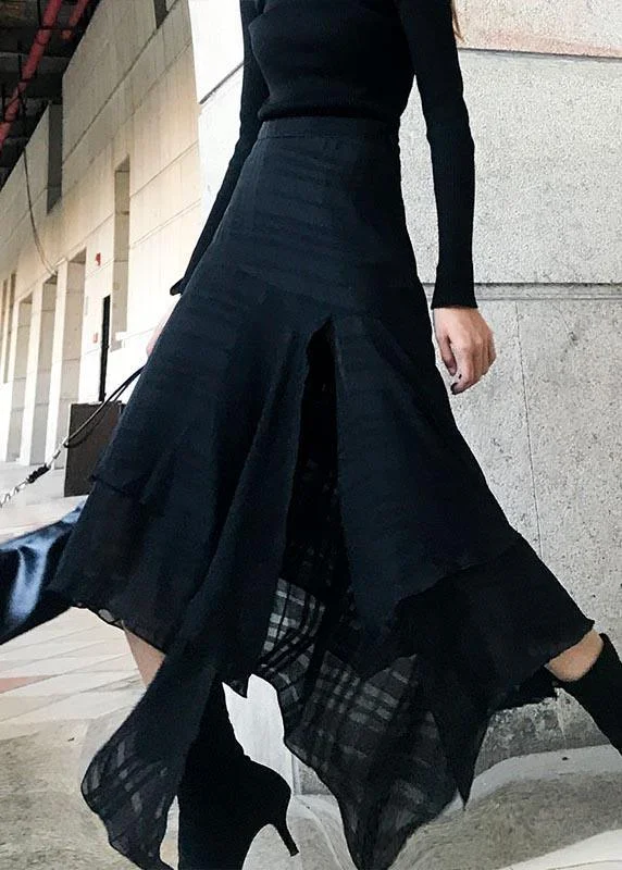 Style Black High Waist side open Summer Skirt