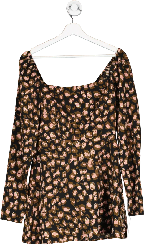 Black Bardot Animal Print Top UK 8