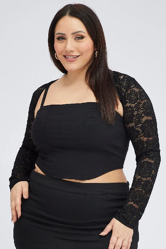 Black Lace Bolero Long Sleeve Crop Shrug