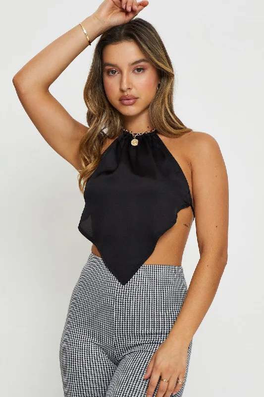 Black Scarf Top Halter Satin