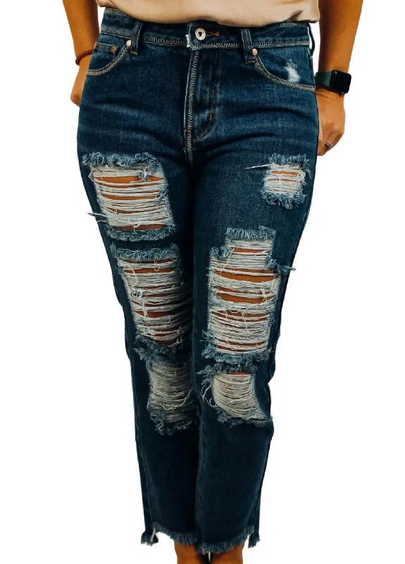 Distressed Boyfriend Jean In Blue