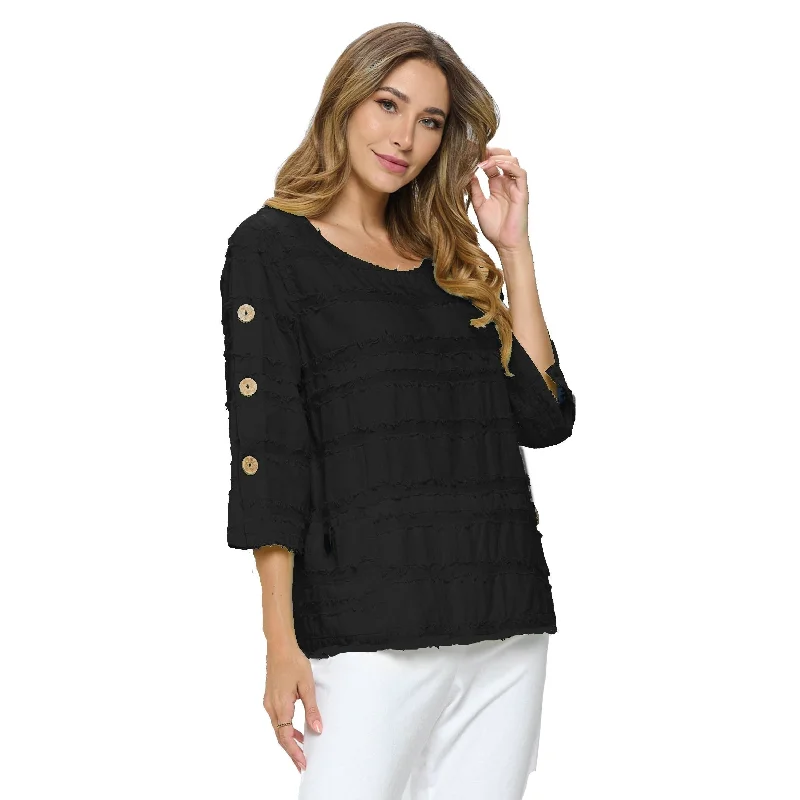 Focus Fringe-Trim Voile Top in Black - FR102-BLK