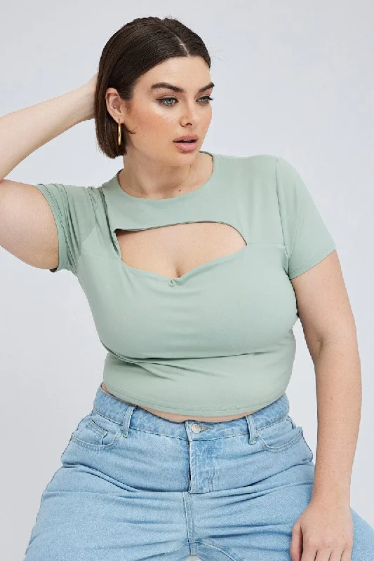 Green Cut Out Top Short Sleeve Supersoft