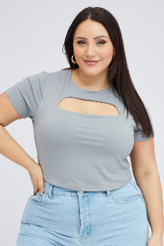 Grey Cut Out Top Short Sleeve Supersoft