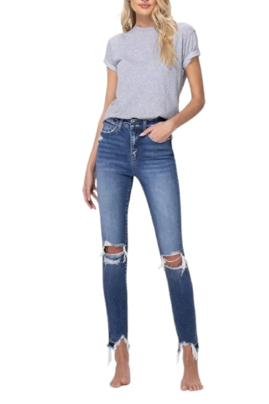 High Rise Ankle Skinny Jeans In Denim Blue