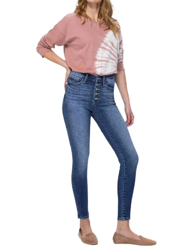 High Rise Skinny Jeans In Medium Blue