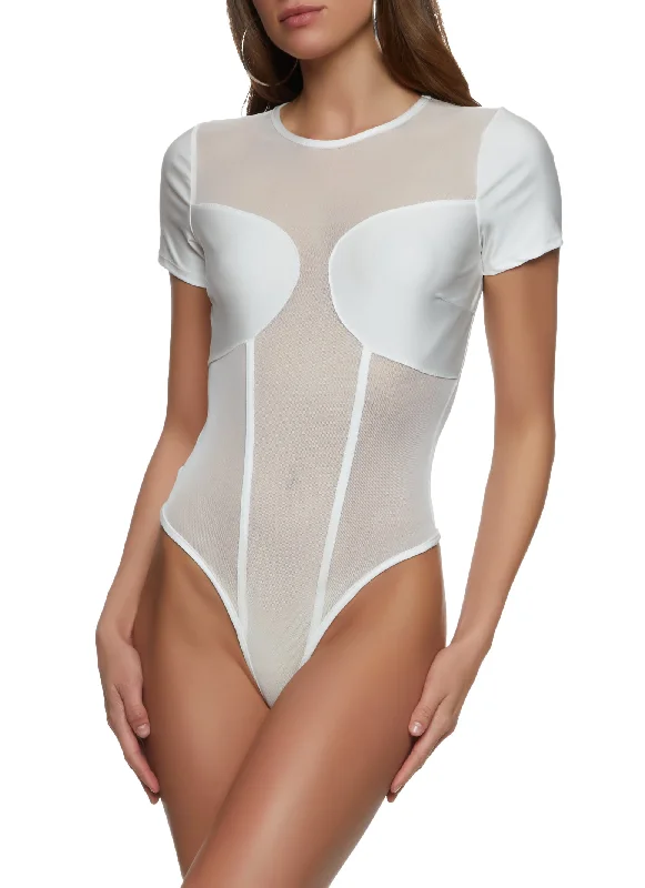 Mesh Short Sleeve Corset Bodysuit