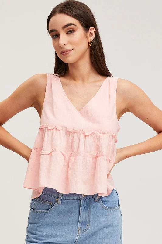 Pink Swing Top Sleeveless V-Neck