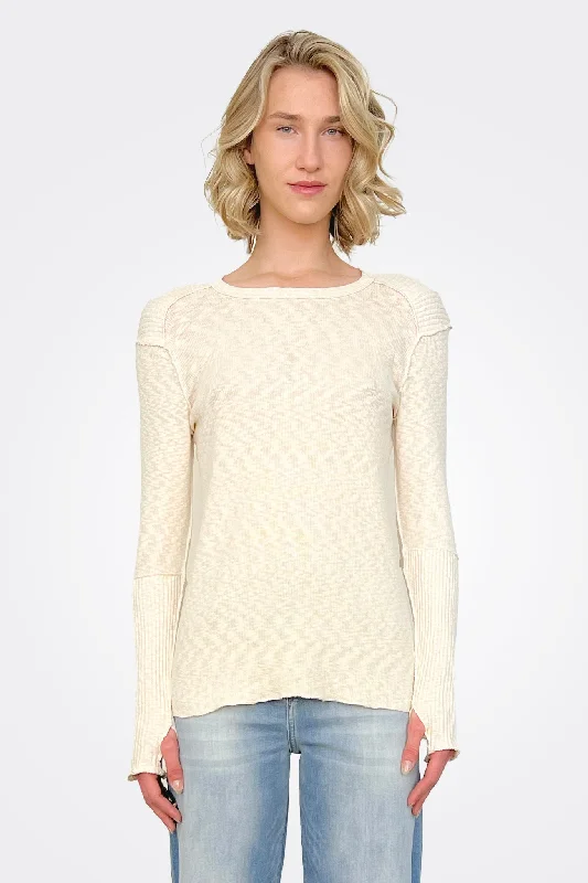 Ribbed Sleeve Long Sleeve Top - Natural