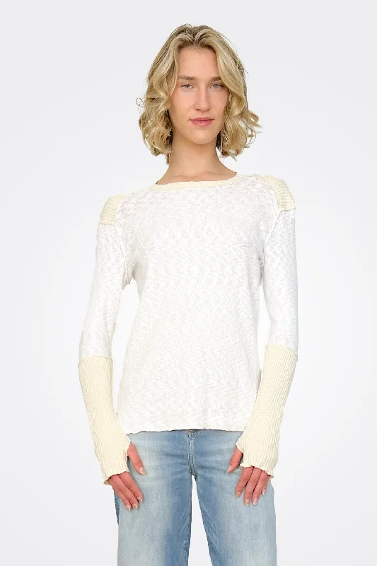 Ribbed Sleeve Long Sleeve Top - White Natural