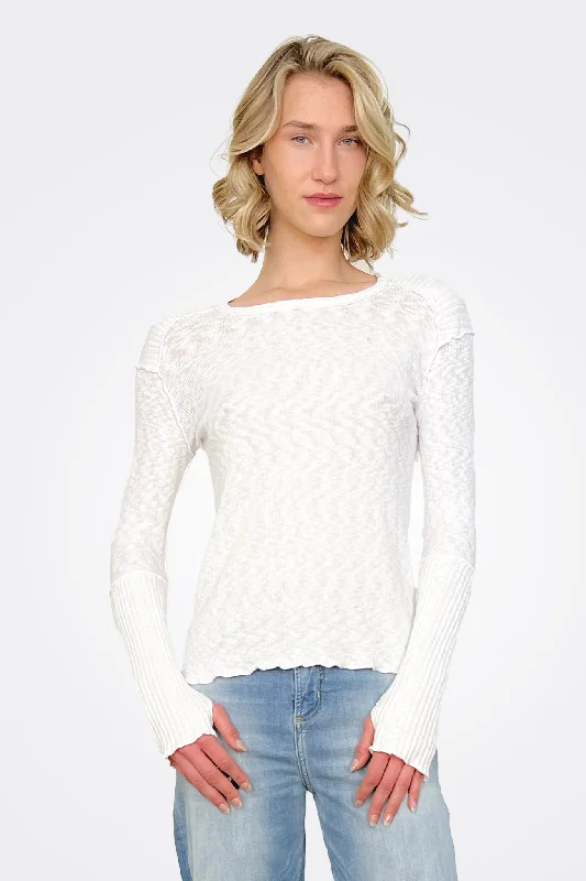 Ribbed Sleeve Long Sleeve Top - White