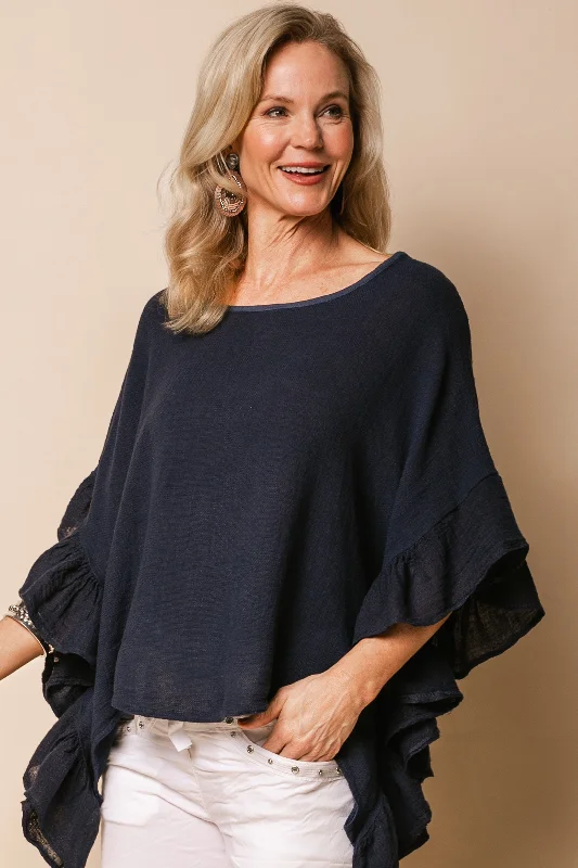 Ronny Linen Blend Top in Navy