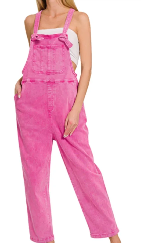 Straight Leg Overalls In Pink