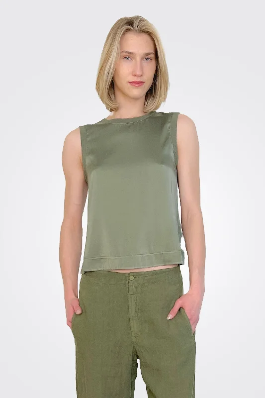 Stretch Silk Satin Tank - Green