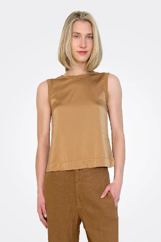 Stretch Silk Satin Tank - Rust