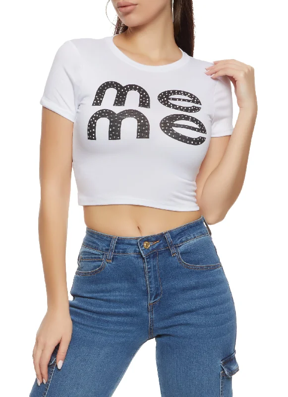 Me Me Rhinestone Graphic Crop Top