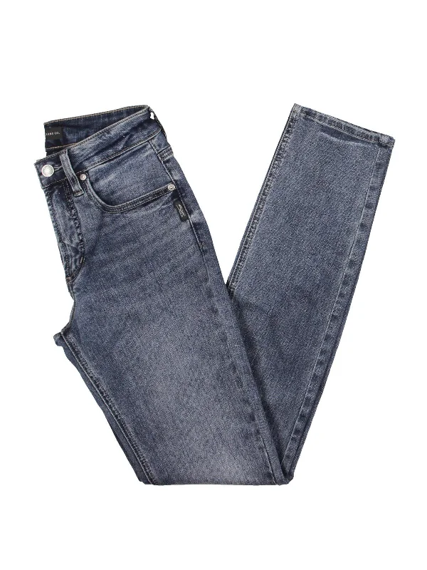 Womens Mid Rise Medium Wash Straight Leg Jeans