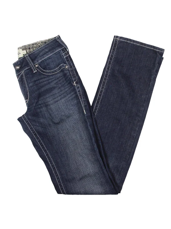 Womens Mid-Rise Whisker Wash Bootcut Jeans