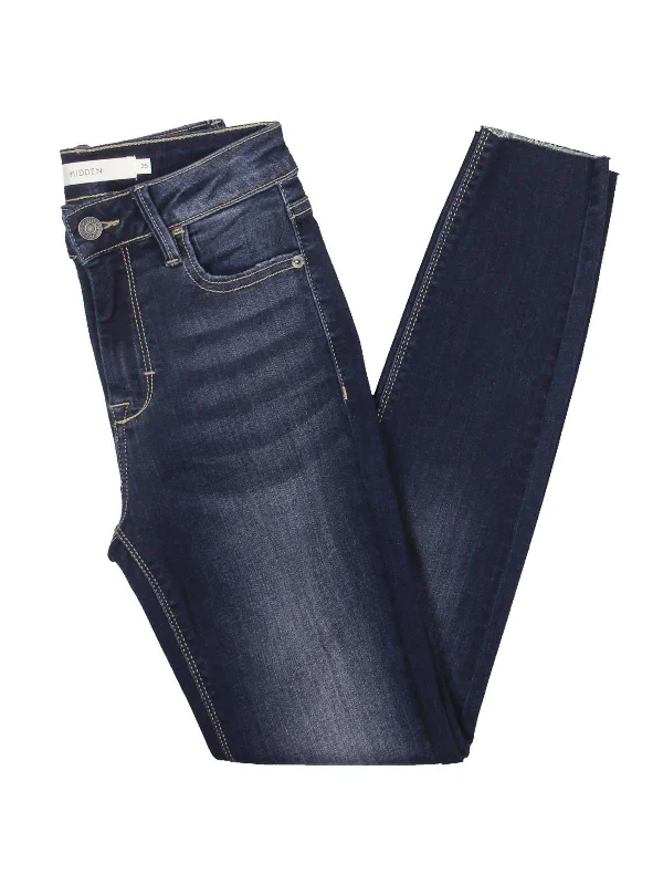 Womens Raw Hem Mid Rise Skinny Jeans