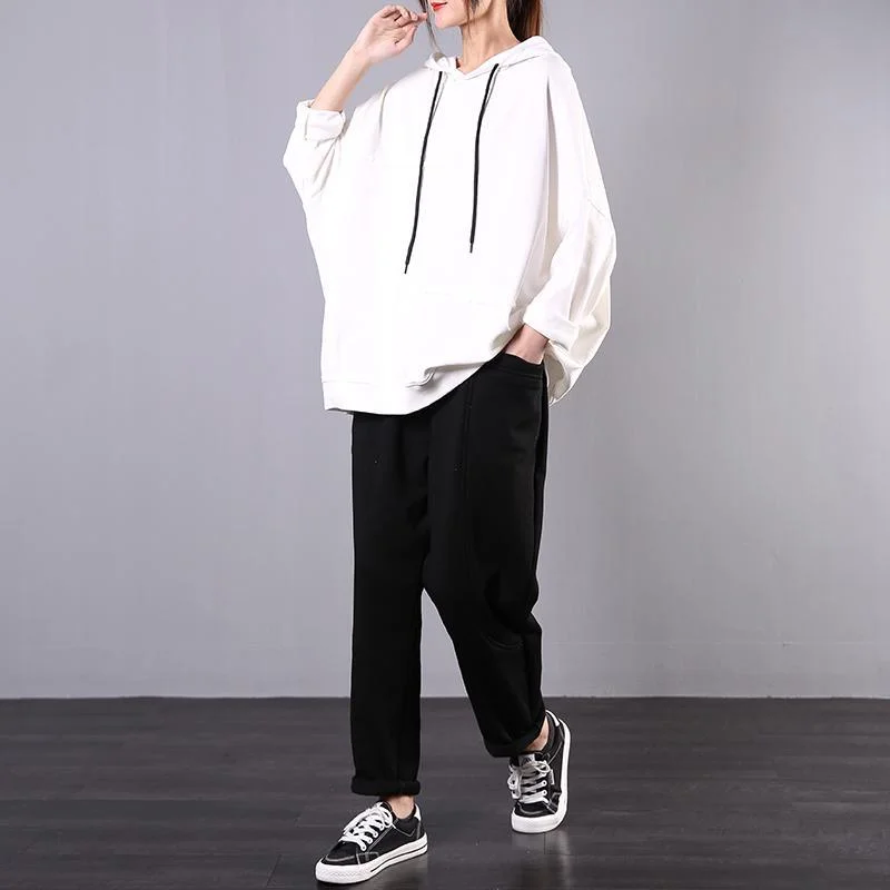 New Korean Version Of Loose Large Size Meat Cover White Top + Black Pants Casual Suit