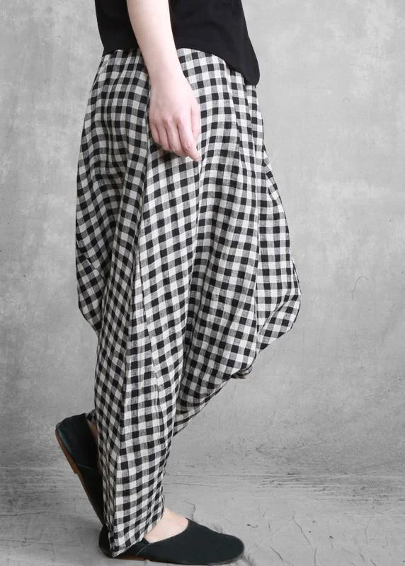 Plus Size Black Grey Plaid Harem Summer Pants