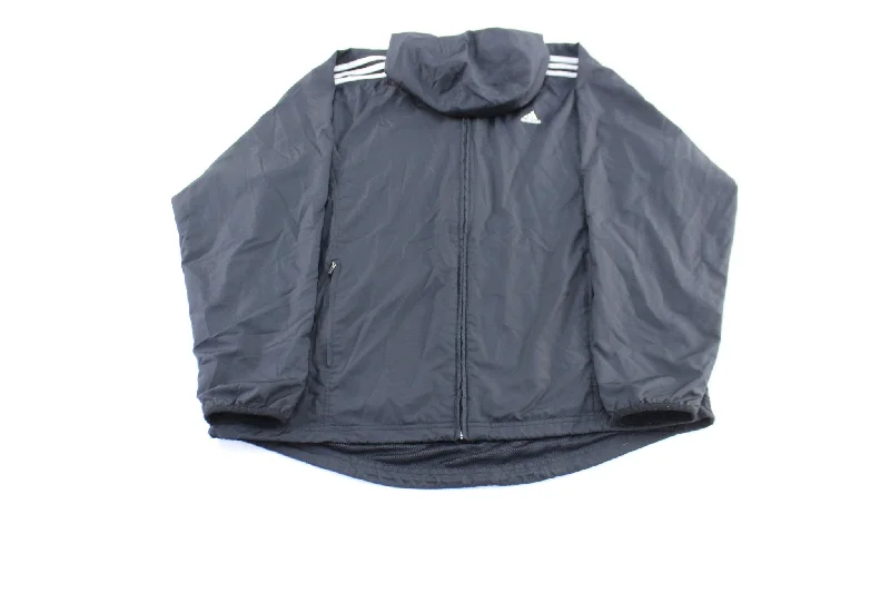 Adidas Embroidered Logo Black & White Striped Zip Up Jacket