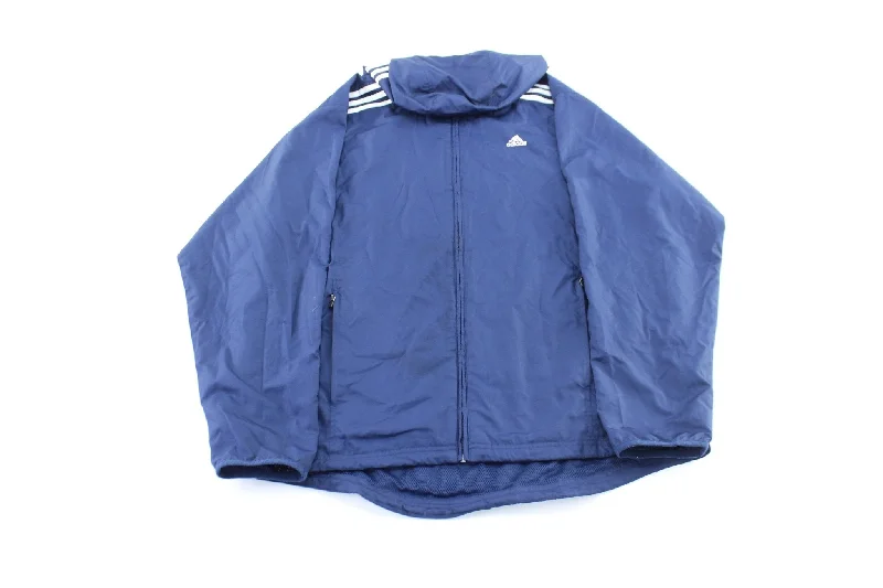 Adidas Embroidered Logo Blue & White Striped Hooded Jacket