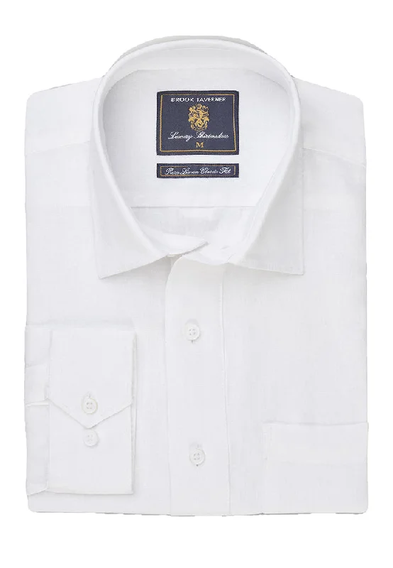 Opaque Linen Long Sleeve Popover Shirt - White