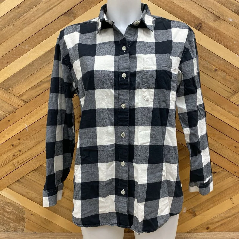 Eddie Bauer - Women's Flannel Shirt - MSRP $100: Black / white Plaid -women-SM