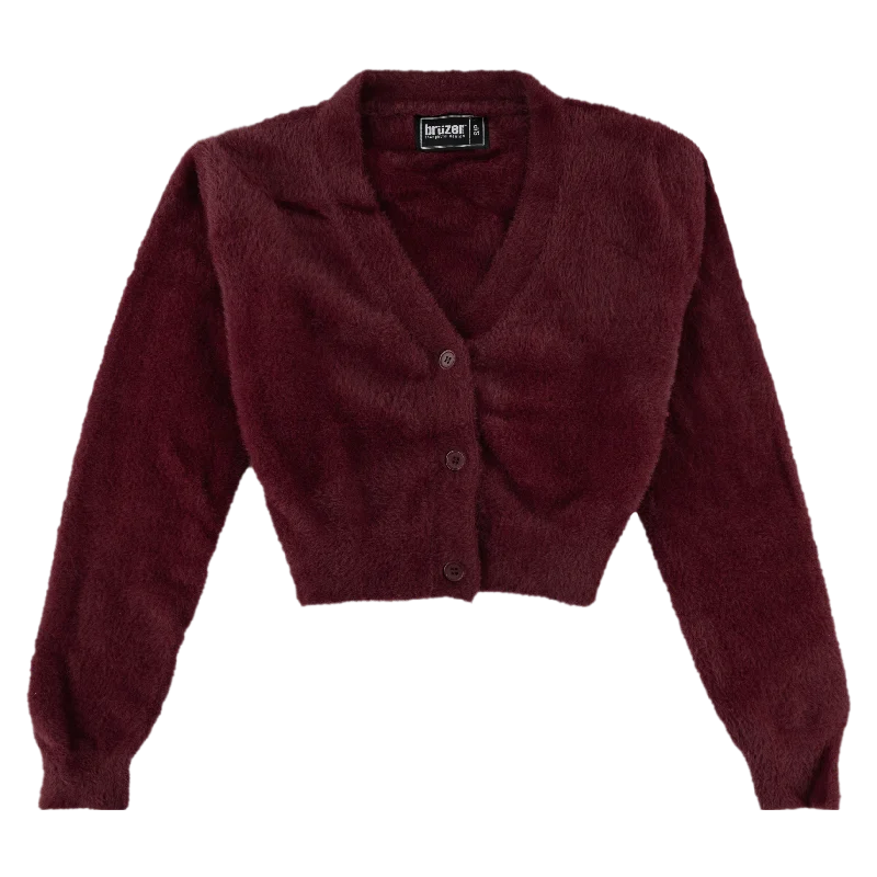 Maroon Fuzzy Cropped Cardigan