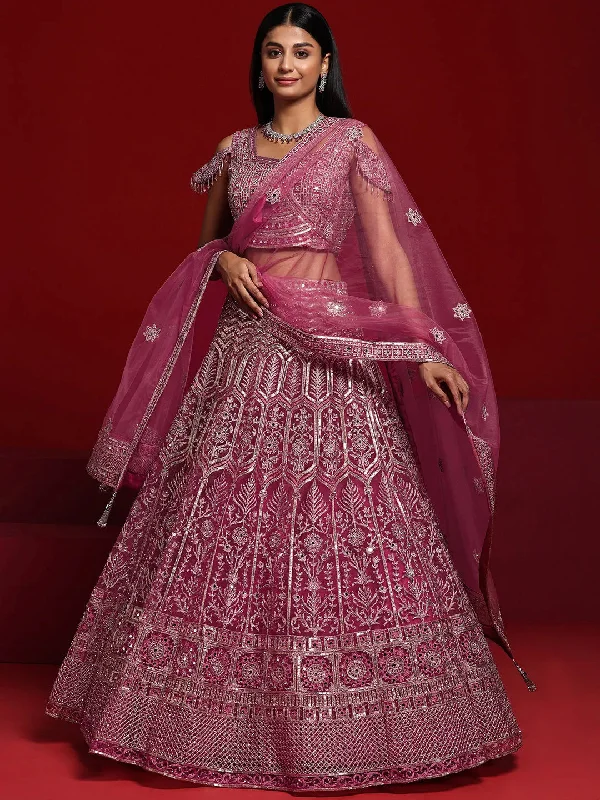 Libas Art Pink Embellished Net Lehenga Set