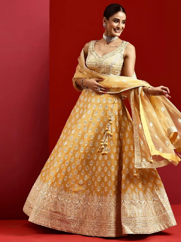 Libas Art Yellow Embroidered Silk Blend Lehenga Set