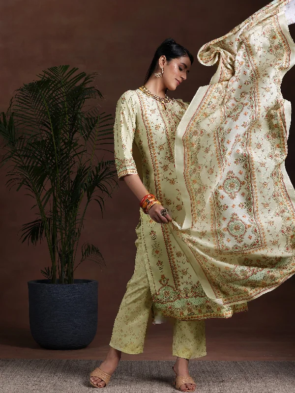 Off White Printed Poly Crepe Straight Suit With Dupatta