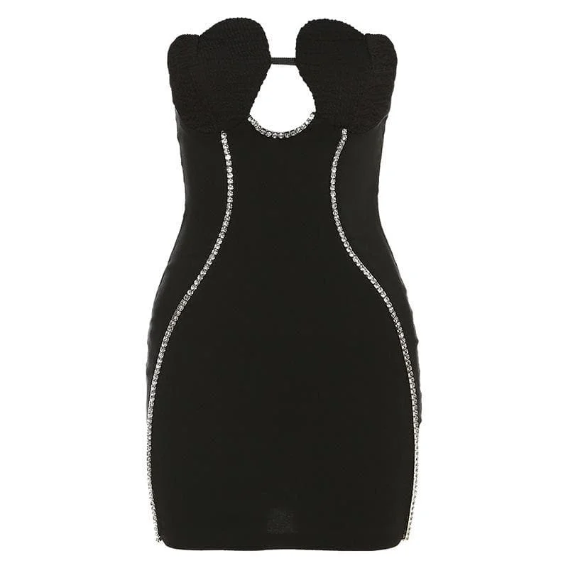 BerryBetty - Solid sweetheart neck beaded ruched backless tube mini dress