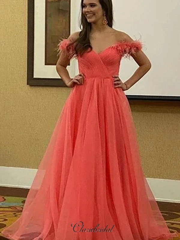 A-line Off Shoulder Long Prom Dresses, Evening Party Prom Dresses, 2020 Prom Dresses