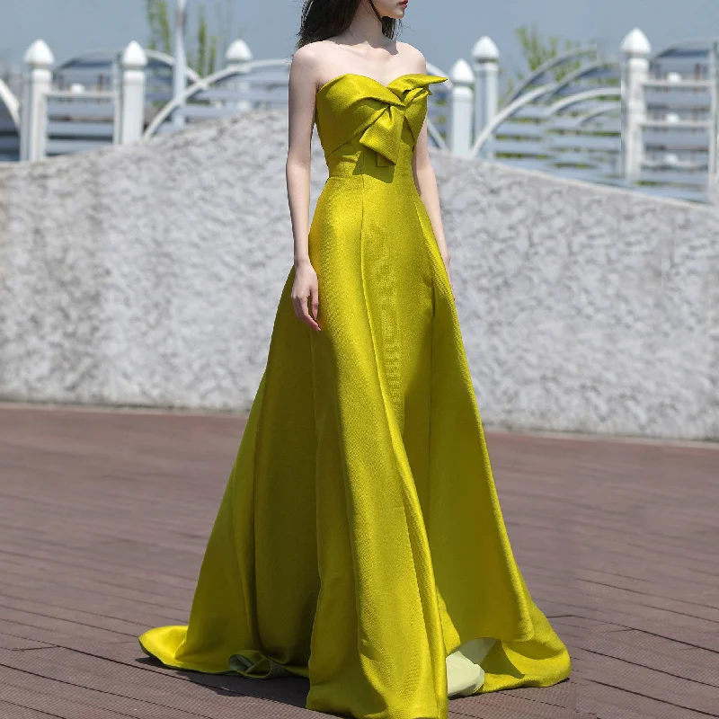 A-line Olive Formal Gown Prom Party Dress with Ruched Top