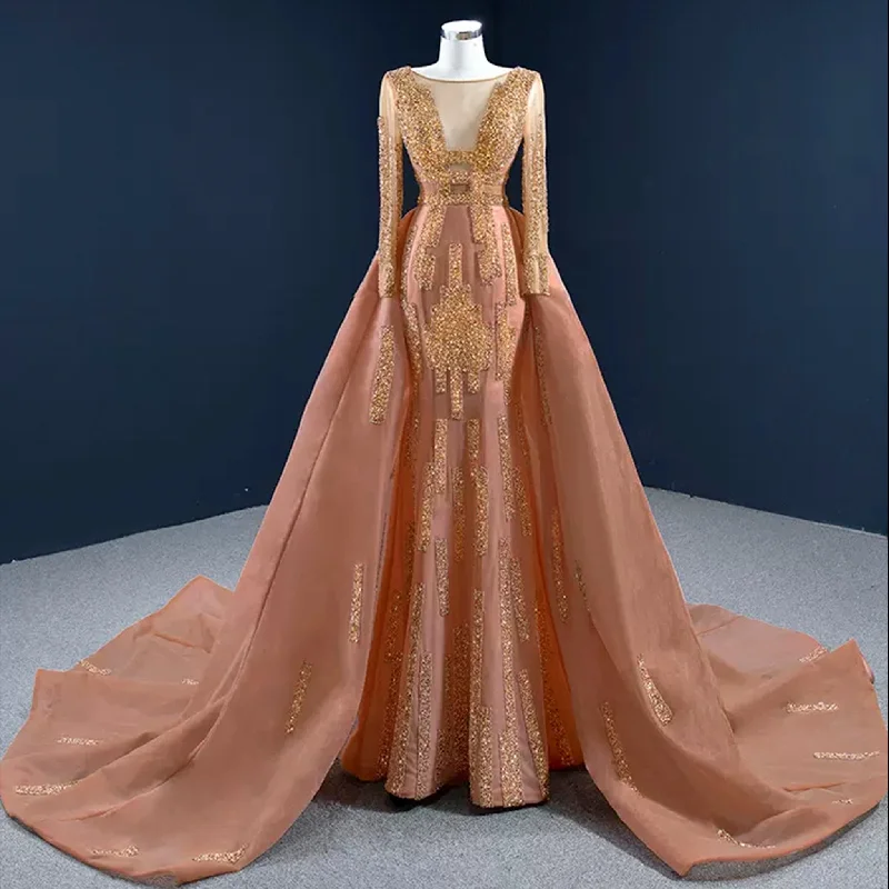 Gorgeous Orange Red Carpet Evening Dress with Long Sleeve