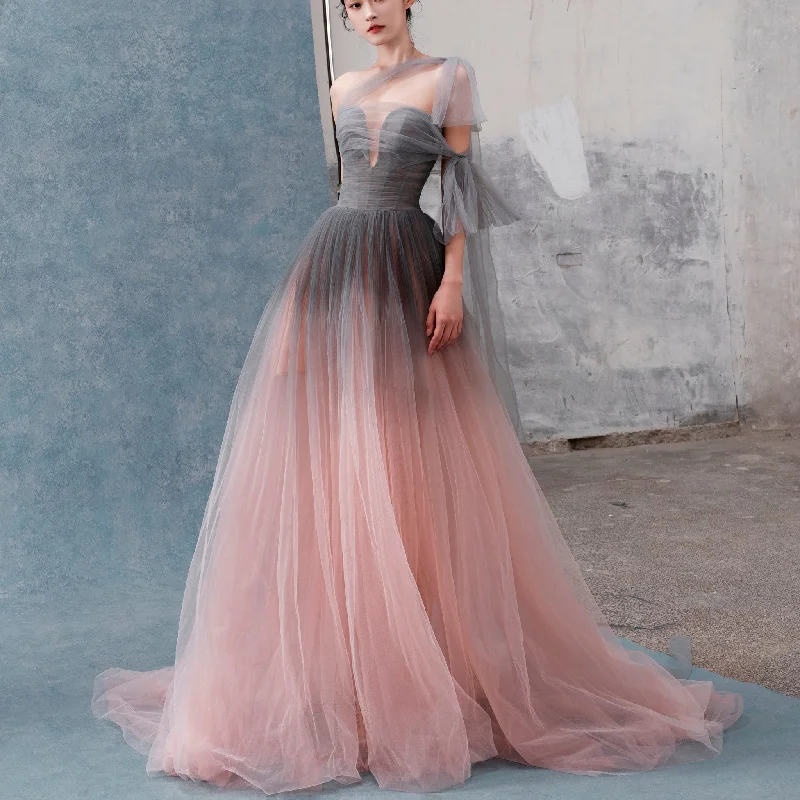 Gradual Pink Change Evening Dress Party Gowns with One Shoulder